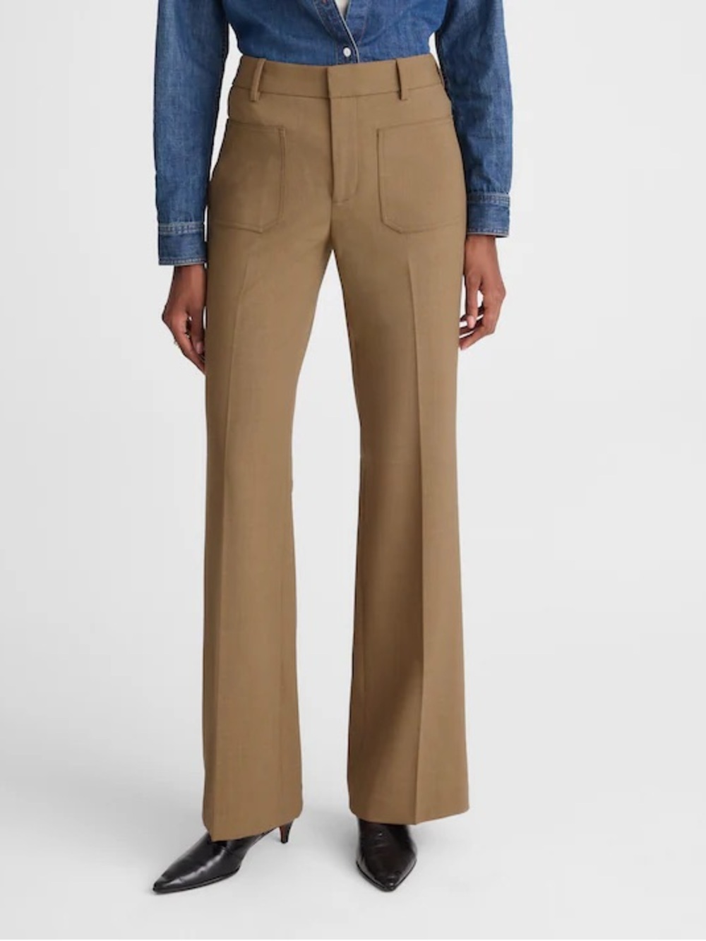 Madewell Wool Blend High-Rise Bootcut Trouser in Olive Melange - Picture 2 of 9